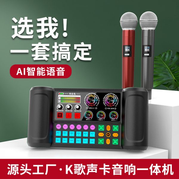 Y8 直播唱歌声卡音响一体机麦克风家庭K歌无线蓝牙音箱套装
